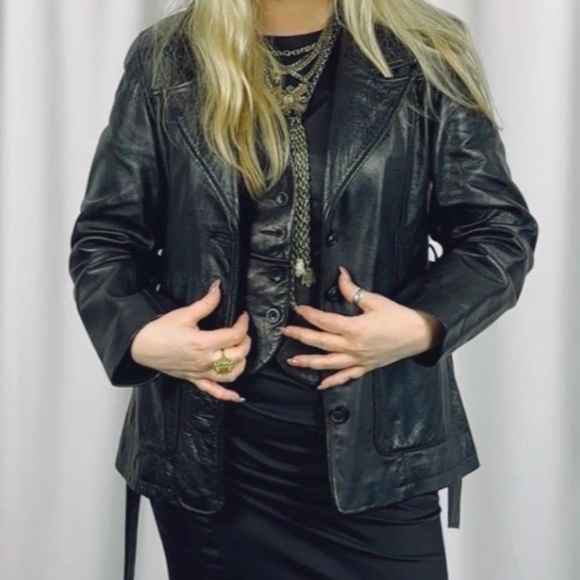 Vintage 90s 2000’s ‘Oakwood Classics’ Collared Leather Jacket in Black - Small - Picture 2 of 6
